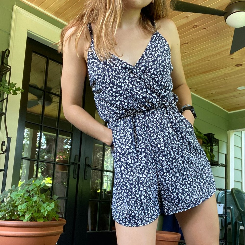 Navy Floral Print Romper